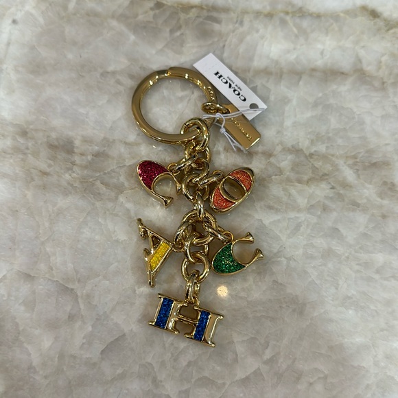 Coach Mix Key fob Metal Enamel Glitter Metallic Ring Keychain Bag Charm Gold - Picture 1 of 3